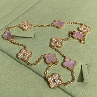 [Plus Jewelry]CLOVER 10 MOTIFS DIAMOND PINK MOP NECKLACE