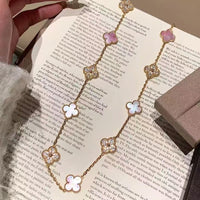 [Plus Jewelry]CLOVER 20 MOTIFS DIAMOND PINK MOP NECKLACE