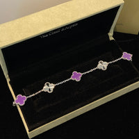 [Plus Jewelry]CLOVER  5 MOTIFS  PURPLE VIOLET BRACELET SILVER