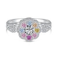 [Plus Jewelry]Delicate Colorful Round Cut Flower Shape Wedding Ring