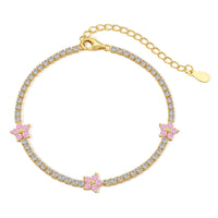 [Plus Jewelry]Sparkling Flower Shape Tennis Bracelet