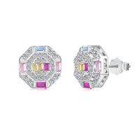 [Plus Jewelry]Ornate Colorful Octagon Shape Daily Earrings