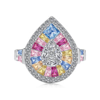 [Plus Jewelry]Elegant Colorful Water Drop Shape Banquet Ring