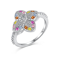[Plus Jewelry]Luxurious Colorful Flower Shape Banquet Ring