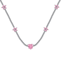 [Plus Jewelry]Dazzling Pink Heart Flower Necklace