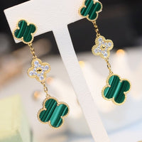 [Plus Jewelry]CLOVER EARRINGS GOLD MALACHITE DIAMOND 3 MOTIF