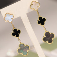 [Plus Jewelry]CLOVER EARRINGS GOLD ONYX MOP 3 MOTIF