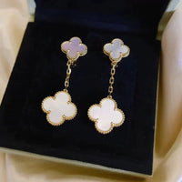 [Plus Jewelry]CLOVER 2 MOTIF WHITE MOP EARRINGS