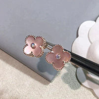 [Plus Jewelry]CLOVER MEDIUM 1 MOTIFS  PINK MOP DIAMOND EARRINGS
