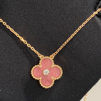 [Plus Jewelry]CLOVER 15MM DIAMOND RHODONITE NECKLACE