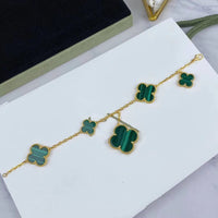 [Plus Jewelry]MAGIC CLOVER MALACHITE GOLD BRACELET 5 MOTIFS