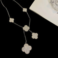 [Plus Jewelry]CLOVER 5 MOTIFS SILVER DIAMONDS NECKLACE