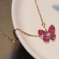 [Plus Jewelry]BUTTERFLY RED DIAMOND ROSE GOLD NECKLACE