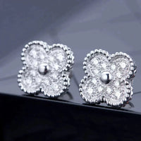 [Plus Jewelry]CLOVER 1 MOTIFS DIAMOND STUD EARRINGS SILVER