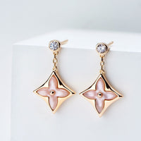 [Plus Jewelry]DOUBLE STAR PINK GOLD MOP DROP EARRINGS