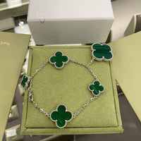 [Plus Jewelry]CLOVER 5 MOTIFS SIVLER MALACHITE BRACELET