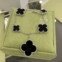 [Plus Jewelry]CLOVER 5 MOTIFS SIVLER ONYX BRACELET
