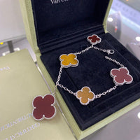 [Plus Jewelry]CLOVER 5 MOTIFS SIVLER CARNELIAN TIGER EYE BRACELET