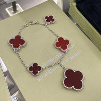 [Plus Jewelry]CLOVER 5 MOTIFS SIVLER CARNELIAN BRACELET