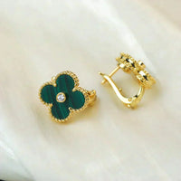[Plus Jewelry]CLOVER MEDIUM 1 MOTIFS MALACHITE DIAMOND EARRINGS