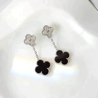 [Plus Jewelry]CLOVER 2 MOTIFS  DIAMOND ONYX EARRINGS SILVER