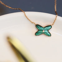 [Plus Jewelry]JEUX MALACHITE 1 DIAMOND PINK GOLD NECKLACE