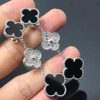 [Plus Jewelry]CLOVER 3 MOTIF DIAMOND ONYX SILVER EARRINGS