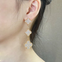 [Plus Jewelry]CLOVER 3 MOTIFS DIAMOND PAVED ROSE GOLD EARRINGS