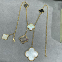 [Plus Jewelry]CLOVER 6 MOTIF MOP ONYX GOLD NECKLACE