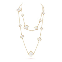 [Plus Jewelry]CLOVER 16 MOTIF WHITE MOP GOLD NECKLACE