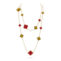 [Plus Jewelry]CLOVER 16 MOTIF CARNELIAN TIGER EYE ROSE GOLD NECKLACE