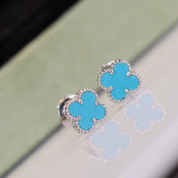 [Plus Jewelry]CLOVER MINI TURQUOISE SILVER STUD EARRINGS