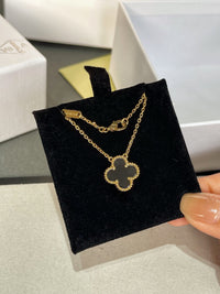 [Plus Jewelry]CLOVER ROCK CRYSTAL ROSE GOLD NECKLACE