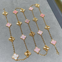 [Plus Jewelry]CLOVER 20 MOTIFS LASER PINK MOP NECKLACE