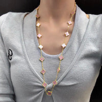 [Plus Jewelry]CLOVER 20 MOTIFS PINK MOP NECKLACE