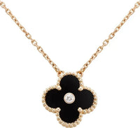 [Plus Jewelry]CLOVER 15MM DIAMOND ONYX NECKLACE