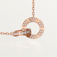 [Plus Jewelry]LOVE 7.6MM NECKLACE ROSE GOLD AND SILVER  FULL DIAMOND