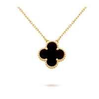 [Plus Jewelry]CLOVER 15MM BLACK ONYX SINGLE FLOWER NECKLACE