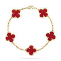 [Plus Jewelry]CLOVER 5 MOTIFS RED AGATE  BRACELET