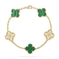 [Plus Jewelry]CLOVER  5 MOTIF MALACHITE DIAMOND BRACELET