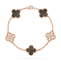 [Plus Jewelry]CLOVER 5 MOTIFS DARK MOP AND DIAMONDS PINK GOLD BRACELET