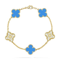[Plus Jewelry]CLOVER 5 MOTIF BLUE CHALCEDONY DIAMOND GOLD BRACELET