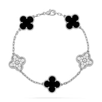 [Plus Jewelry]CLOVER 5 MOTIF ONYXS DIAMOND BRACELET SILVER