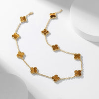 [Plus Jewelry]CLOVER 10 MOTIFS TIGER EYE NECKLACE