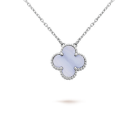 [Plus Jewelry]CLOVER 15MM BLUE CHALCEDONY NECKLACE SILVER