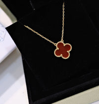 [Plus Jewelry]CLOVER 15MM CARNELIAN SINGLE FLOWER NECKLACE