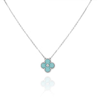 [Plus Jewelry]CLOVER 1 DIAMOND LIGHT BLUE SILVER NECKLACE
