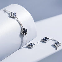 [Plus Jewelry]CLOVER 5 MOTIF VEINED ONYX BRACELET SILVER