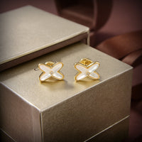 [Plus Jewelry]JEUX DE WHITE MOP GOLD DIAMOND EARRINGS