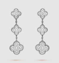 [Plus Jewelry]CLOVER 3 MOTIF DIAMOND SILVER DROP EARRINGS